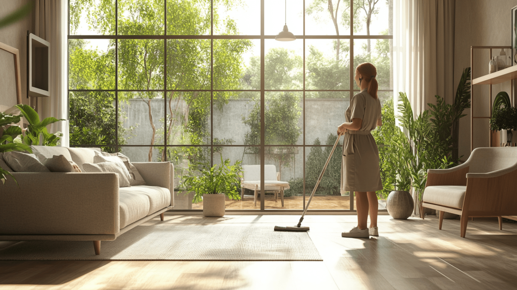 alx9641_A_woman_with_cleaning_uniform_cleaning_a_modern_bright__e6494325-71fe-40b5-8c35-d50c55ca0735-min